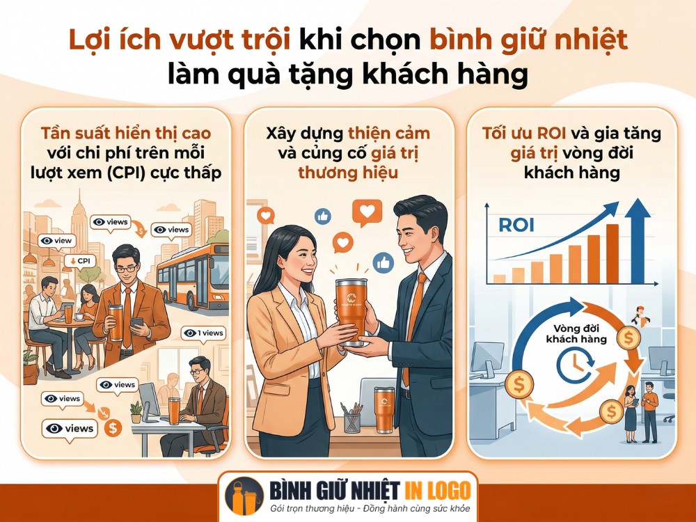 Lợi ích của bình giữ nhiệt in logo tặng khách hàng 