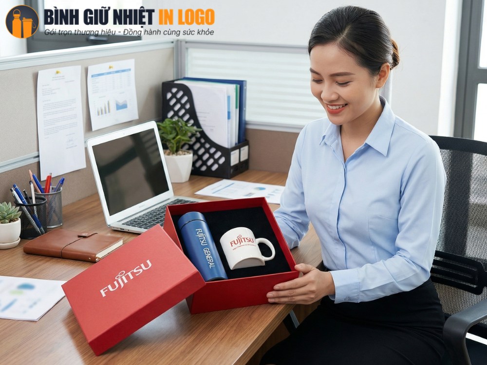 Bộ giftset quà tặng bình giữ nhiệt, cốc sứ