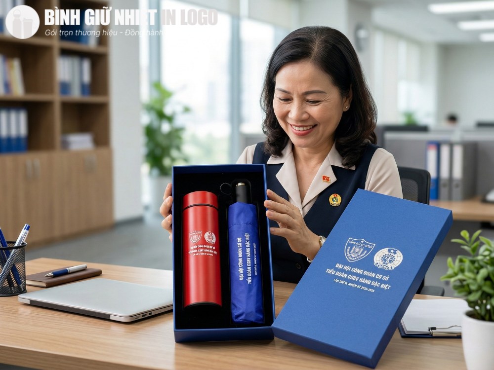 Bộ giftset quà tặng bình giữ nhiệt, ô dù