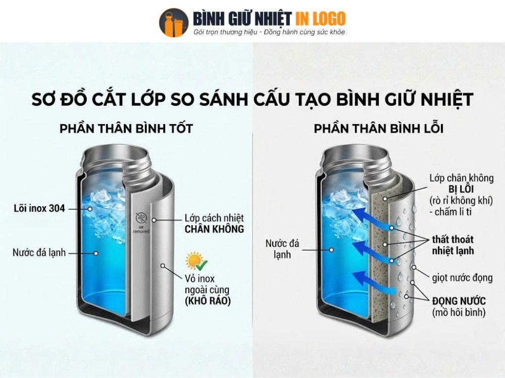 So sánh lớp chân không của bình giữ nhiệt