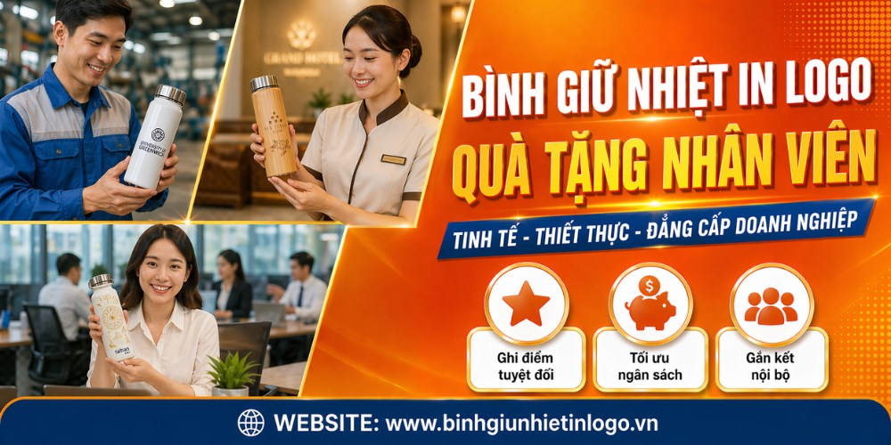 Bình giữ nhiệt in logo quà tặng thiết thực cho nhân viên, thể hiện sự quan tâm của doanh nghiệp và tăng cường gắn kết nội bộ, đồng thời tối ưu chi phí.