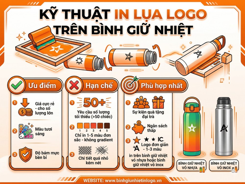 Kỹ thuật in lụa logo trên bình giữ nhiệt