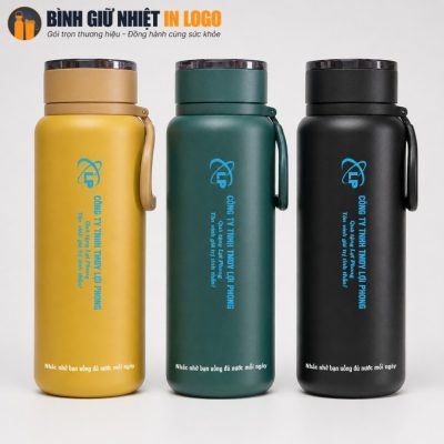Ba phiên bản màu sắc vàng đất, xanh lục bảo và đen nhám của bình giữ nhiệt GN-BN08 xếp cạnh nhau