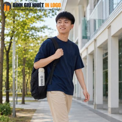 Bình giữ nhiệt nắp bật GN-BN02 đặt gọn gàng trong ngăn bên của ba lô khi đi học