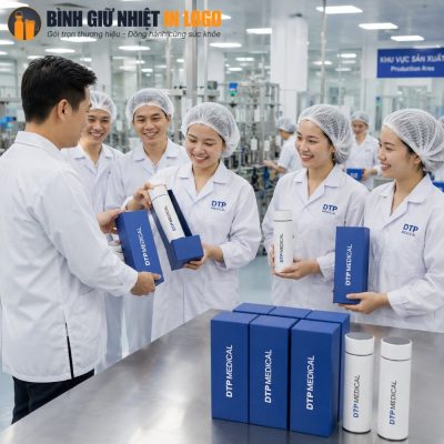 Đội ngũ nhân viên y tế được nhận quà tặng bình giữ nhiệt từ đại diện công ty