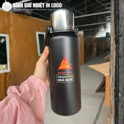 Cận cảnh bình giữ nhiệt GN-BN16 đen nhám cầm chắc tay