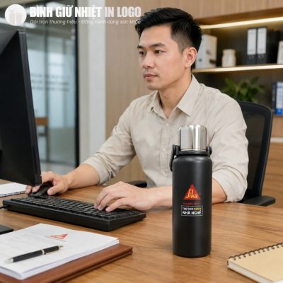 Bình giữ nhiệt 1.2L GN-BN16 đặt gọn gàng trên bàn làm việc của nhân viên văn phòng
