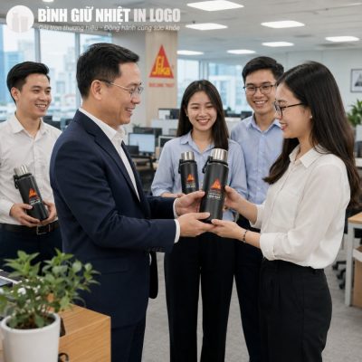 Lãnh đạo doanh nghiệp trao tặng bình giữ nhiệt GN-BN16 cho nhân viên xuất sắc trong buổi vinh danh nội bộ