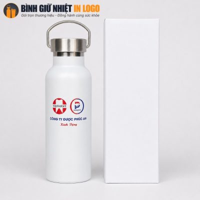 Bộ sản phẩm bình giữ nhiệt GN-BN11 và hộp đựng màu trắng trang nhã phù hợp làm quà tặng doanh nghiệp