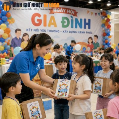 Đại diện công đoàn trao tặng các hộp quà thiết kế riêng cho các bé trong Ngày hội Gia đình