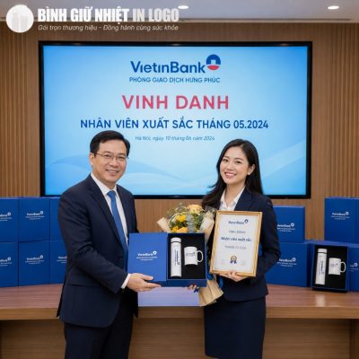 Lãnh đạo VietinBank trao tặng bảng vinh danh và bộ giftset quà tặng cho nữ nhân viên xuất sắc tháng 05/2024
