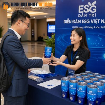 Đại diện ban tổ chức trao tặng cốc giữ nhiệt GN-LC08 cho khách mời tại diễn đàn ESG Việt Nam